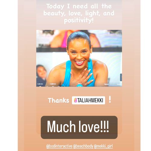Student sharing a testimony for Taliah Mekki on IG after taking her workout class. 